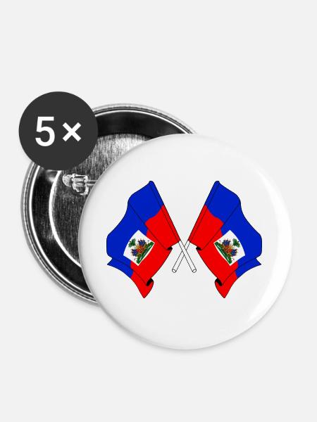 Zwei Flaggen Haiti - Buttons groß 56 mm (5er Pack) - Weiß