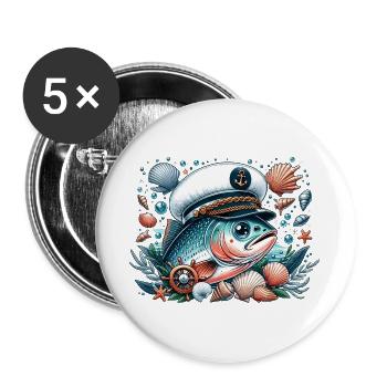 Kapitän Salmon - Buttons groß 56 mm (5er Pack) - Weiß - Vorne