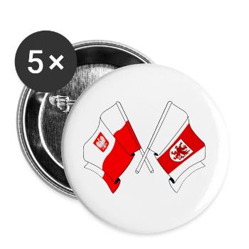 Flagge Polen, Pommern gekreuzt - Buttons groß 56 mm (5er Pack) - Weiß - Vorne