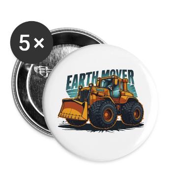 BULLDOZER, EARTH MOVER - Buttons large 2.2''/56 mm (5-pack) - white - Front