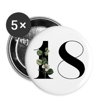 Numéro 18 floral vert -18e anniversaire floral - Lot de 5 grands badges (56 mm) - blanc - Devant
