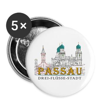 Passau Danube View, Bavaria, Germany, Drawing - Buttons large 2.2''/56 mm (5-pack) - white - Front