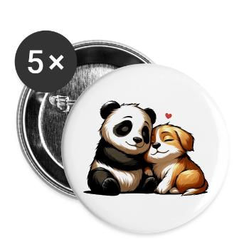 Cuddling Dog And Panda In Love - Buttons groß 56 mm (5er Pack) - Weiß - Vorne
