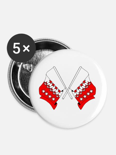 Zwei Flaggen Wallis, Schweiz - Buttons groß 56 mm (5er Pack) - Weiß