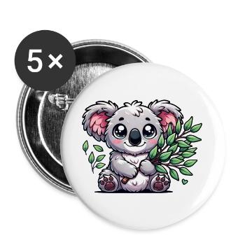 Der niedliche Koala mit einem Eukalyptus Strauß - Buttons groß 56 mm (5er Pack) - Weiß - Vorne