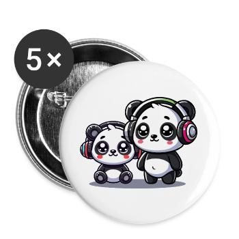 niedliches Panda Kopfhörer Motiv - Buttons groß 56 mm (5er Pack) - Weiß - Vorne