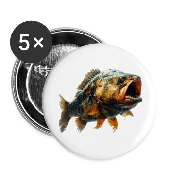 Piranha in photorealistic Style - Buttons groß 56 mm (5er Pack) - Weiß - Vorne