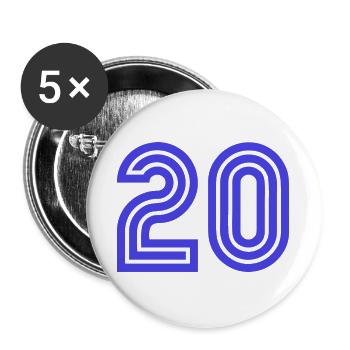 20. 20 ANS. 20e ANNIVERSAIRE. ANNIVERSAIRE 20 ANS. - Lot de 5 grands badges (56 mm) - blanc - Devant