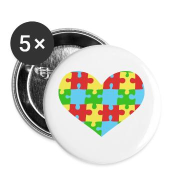 Puzzleteile Herz Autismus Bewusstsein - Buttons groß 56 mm (5er Pack) - Weiß - Vorne