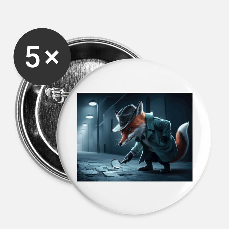 Detective Fox - Buttons large 2.2''/56 mm (5-pack) - white