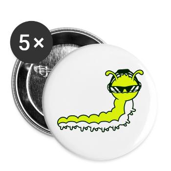Coole Süße DJ Raupe Sonnenbrille Party Club Musik - Buttons groß 56 mm (5er Pack) - Weiß - Vorne