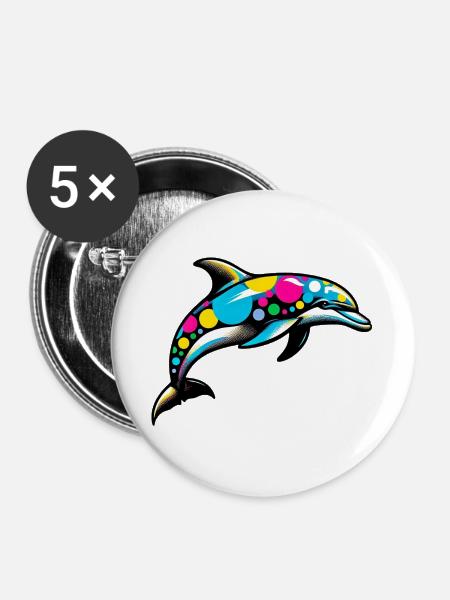 Delfin - Buttons groß 56 mm (5er Pack) - Weiß
