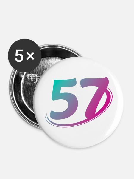Nummer 57 mehrfarbig - Buttons groß 56 mm (5er Pack) - Weiß