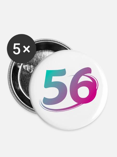 Nummer 56 mehrfarbig - Buttons groß 56 mm (5er Pack) - Weiß