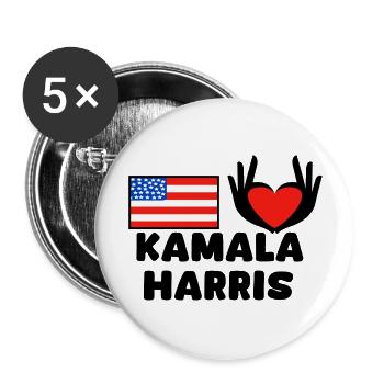 Herzhand - Amerika - Kamala Harris - Amerikanisch - Buttons groß 56 mm (5er Pack) - Weiß - Vorne