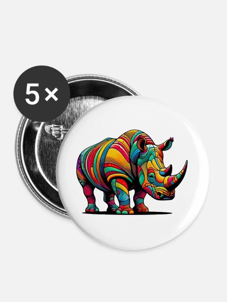 Nashorn - Buttons groß 56 mm (5er Pack) - Weiß