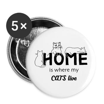 Katzen Zuhause - Buttons groß 56 mm (5er Pack) - Weiß - Vorne