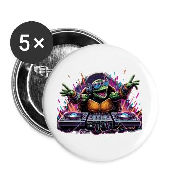 Turtle The DJ Music Gift - Buttons large 2.2''/56 mm (5-pack) - white - Front