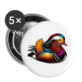 Canard mandarin - Lot de 5 grands badges (56 mm) - blanc - Devant