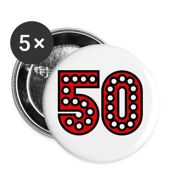 50. 50 ANS. 50e ANNIVERSAIRE. ANNIVERSAIRE 50 ANS. - Lot de 5 grands badges (56 mm) - blanc - Devant