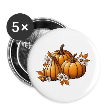 Autumn pumpkins with flowers & foliage in warm colours - Buttons large 2.2''/56 mm (5-pack) - white - Front