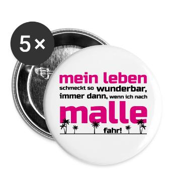 Mein Leben Malle (Schrift pink/schwarz) - Buttons groß 56 mm (5er Pack) - Weiß - Vorne