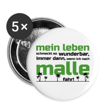 Mein Leben Malle (Schrift grün/schwarz) - Buttons groß 56 mm (5er Pack) - Weiß - Vorne