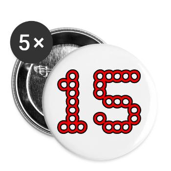 ANNIVERSAIRE. 15. 15 ANS. 15e ANNIVERSAIRE - Lot de 5 grands badges (56 mm) - blanc - Devant