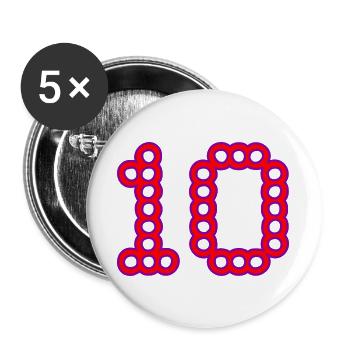 10. 10 JAHRE. 10-JÄHRIGES JUBILÄUM. 10-JÄHRIGES JUBILÄUM. - Buttons groß 56 mm (5er Pack) - Weiß - Vorne