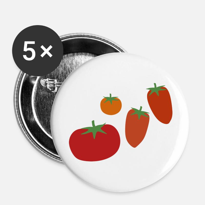 Tomates - Lot de 5 grands badges (56 mm) - blanc