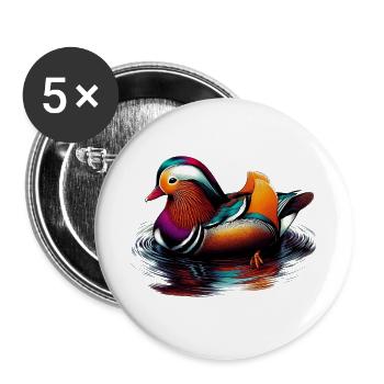 Canard mandarin - Lot de 5 grands badges (56 mm) - blanc - Devant