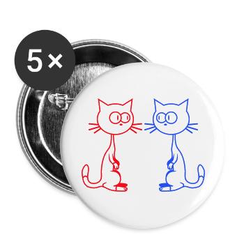 2 Neugierige Komische Katzen Gucken Sich Lustig An - Buttons groß 56 mm (5er Pack) - Weiß - Vorne