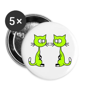 2 Neugierige Komische Katzen Gucken Sich Lustig An - Buttons groß 56 mm (5er Pack) - Weiß - Vorne