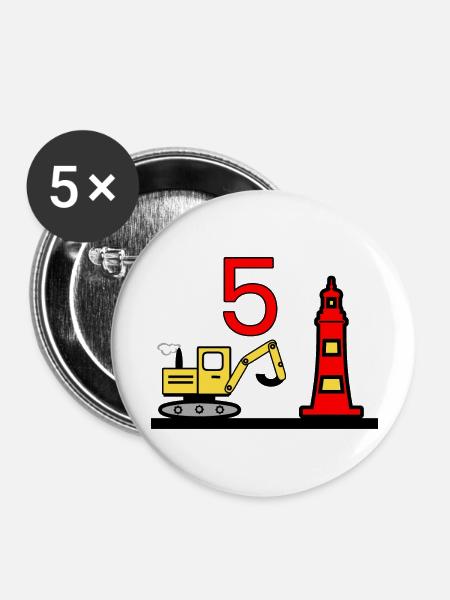 Bagger - Buttons groß 56 mm (5er Pack) - Weiß