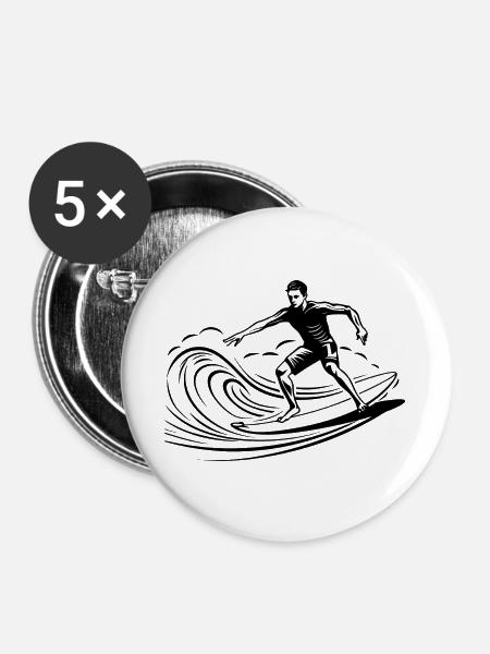 Surfer Junge - Buttons groß 56 mm (5er Pack) - Weiß
