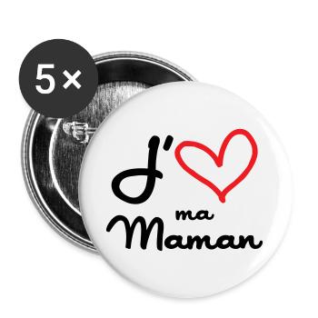 J'aime ma maman - Fête des Mères - Lot de 5 grands badges (56 mm) - blanc - Devant