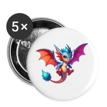 Drache - Buttons groß 56 mm (5er Pack) - Weiß - Vorne