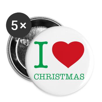 I LOVE CHRISTMAS Weihnachten - Buttons large 2.2''/56 mm (5-pack) - white - Front