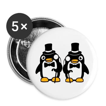 2 Pinguin Gentlemen Sir Herr Zylinder Hut Monokel - Buttons groß 56 mm (5er Pack) - Weiß - Vorne