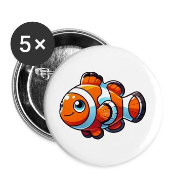 Poisson-clown - Lot de 5 grands badges (56 mm) - blanc - Devant