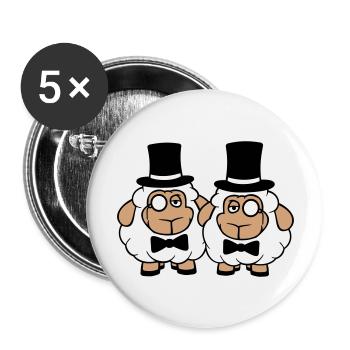 2 Schafe Herren Gentlemen Zylinder Hut Monokel Sir - Buttons groß 56 mm (5er Pack) - Weiß - Vorne