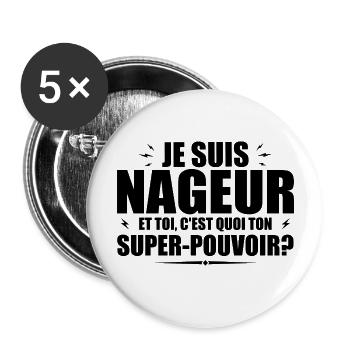 I'm a swimmer. What's your superpower? - Buttons large 2.2''/56 mm (5-pack) - white - Front