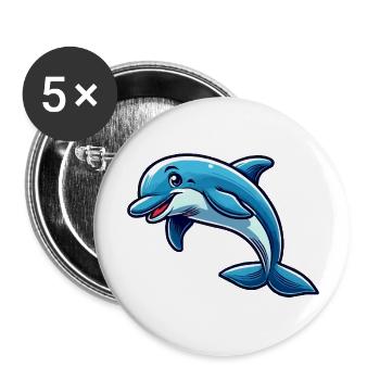 Bande dessinée de dauphin dauphin - Lot de 5 grands badges (56 mm) - blanc - Devant