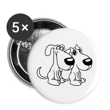 2 Hunde Team Zwei Freunde Liebe Pärchen Verliebt - Buttons groß 56 mm (5er Pack) - Weiß - Vorne