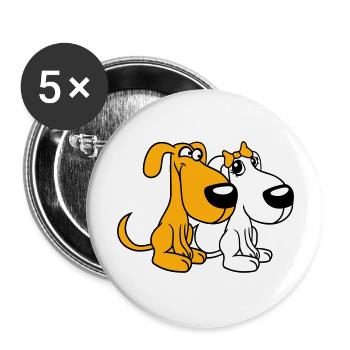 2 Hunde Team Zwei Freunde Liebe Pärchen Verliebt - Buttons groß 56 mm (5er Pack) - Weiß - Vorne