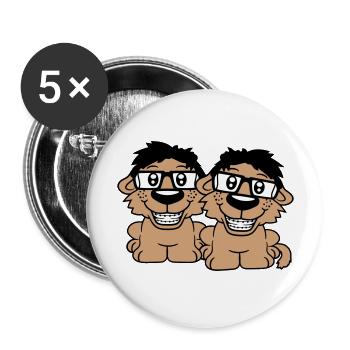 2 Hunde Nerds Hornbrille Geeks Zahnspange Schlau - Buttons groß 56 mm (5er Pack) - Weiß - Vorne