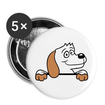 Hund Hinter Mauer Zaun Schild Guckt Glücklich Süß - Buttons groß 56 mm (5er Pack) - Weiß - Vorne