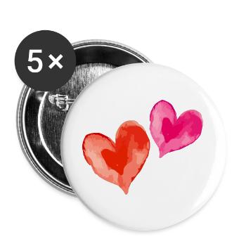 Herz Love Wasserfarben Valentinstag - Buttons groß 56 mm (5er Pack) - Weiß - Vorne