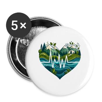 Natur - Herzschlag - Buttons groß 56 mm (5er Pack) - Weiß - Vorne
