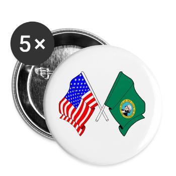 Drapeau des États-Unis et de l’État de Washington croisé - Lot de 5 grands badges (56 mm) - blanc - Devant